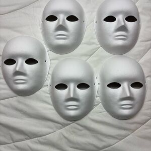 White Paper Mache Masks Face Masks Set of 5- 9”-7”
